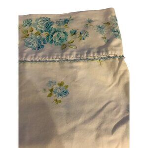 Vintage JC Penney Fashion Manor Twin Flat Muslin Sheet - Blue Roses - Excellent